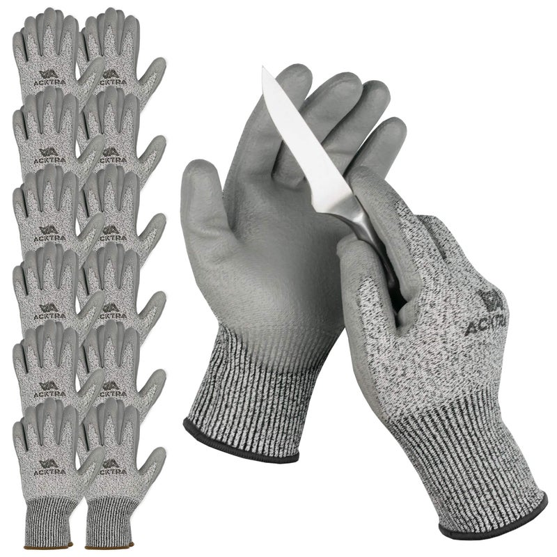 ACKTRA WG011 Level 5 Cut Resistant Gardening HPPE WORK GLOVES 12 pairs, Polyurethane (PU) Coated, Lightweight, for Men and Women, EN 388 (Large) - Image 1